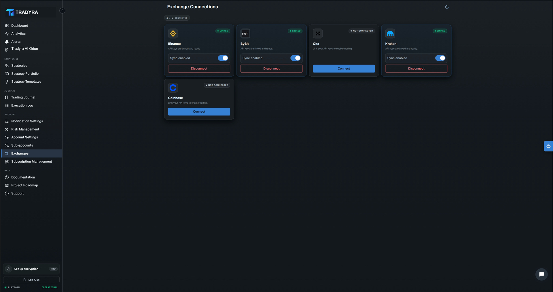 Tradyra platform — strategy builder, backtest, portfolio, journal, risk management — view 13 of 13