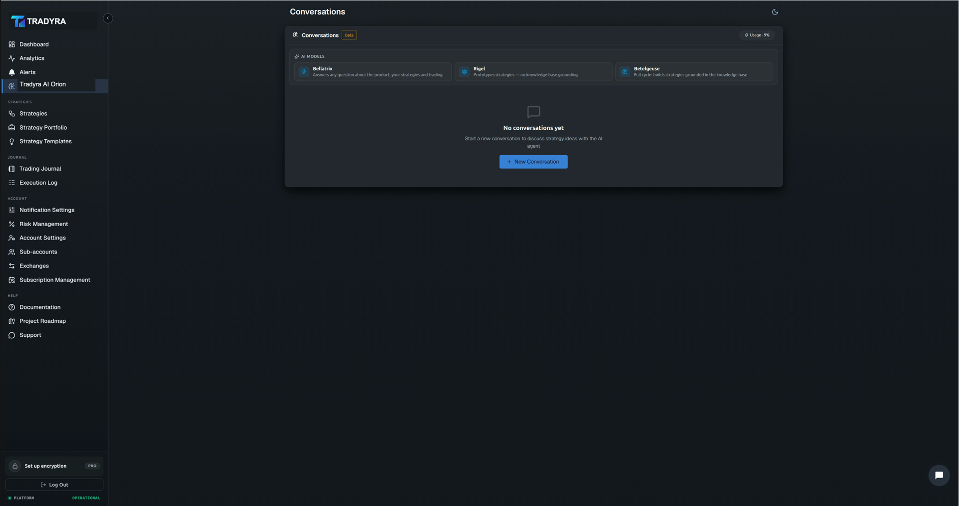 Tradyra platform — strategy builder, backtest, portfolio, journal, risk management — view 5 of 13