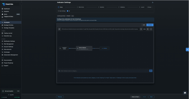 Tradyra no-code strategy builder — 10-step wizard for crypto trading bots — view 2 of 17
